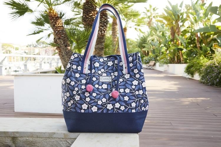 Earth Squared - Slouch Tote Shoulder Bag - Spring Floral - Navy Blue & Pink - 38x25x14cm