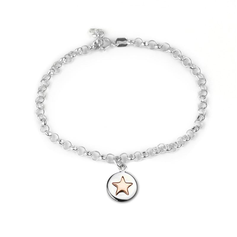Sterling Silver - Good Luck Circle Bracelet - Rose Gold Star - Tales From The Earth