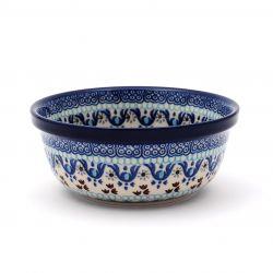 Pasta/Cereal Bowl - Blue Squares & Flowers - 0209-1026X - 15.5 x 6.5cms - Polish Pottery
