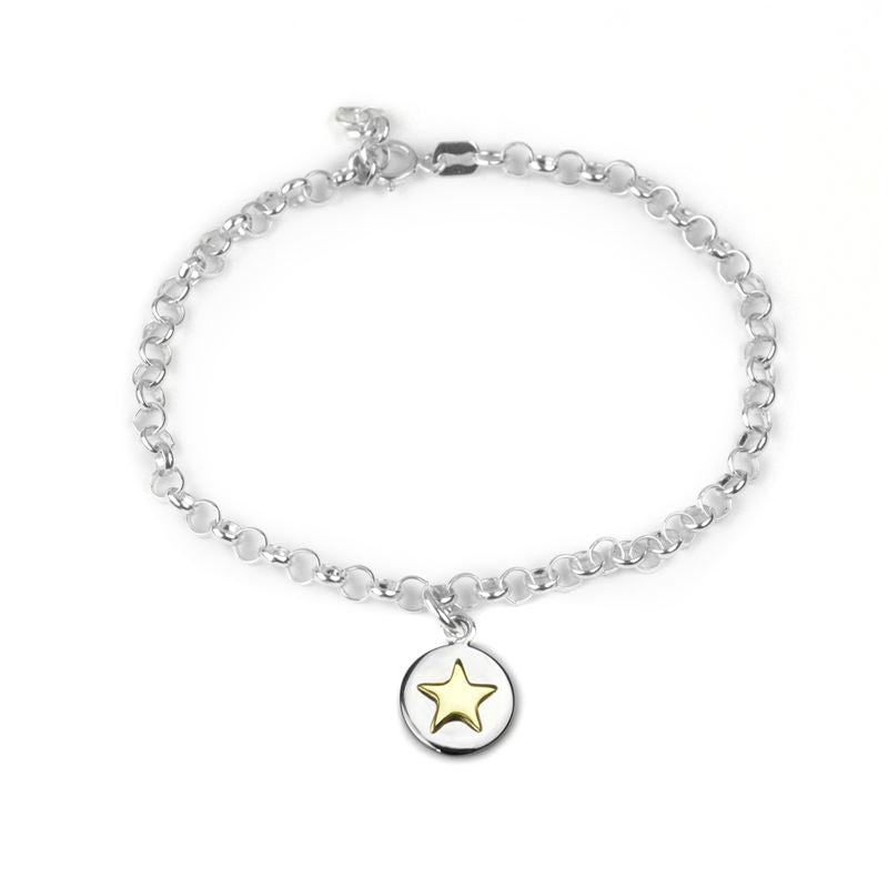 Sterling Silver - Good Luck Circle Bracelet - Gold Star - Tales From The Earth