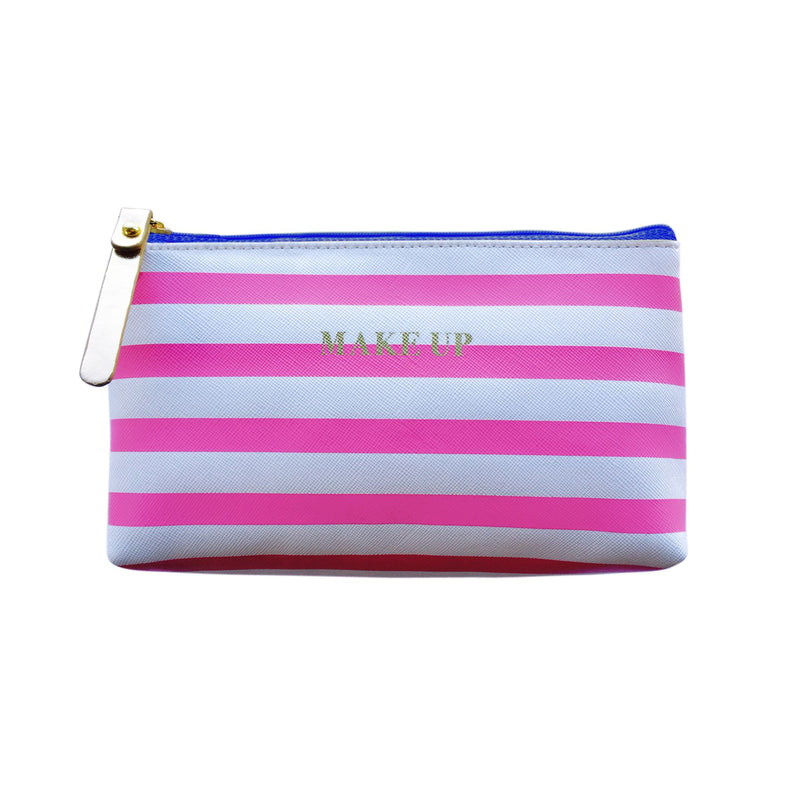 Bombay Duck - All Aboard! - Make Up Stripey Faux Leather Bag - Lipstick Pink & White