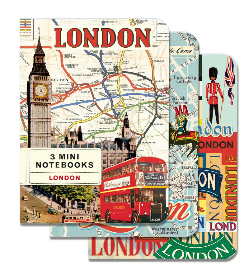 Cavallini - Set of 3 Mini Notebooks - London - Lined, Blank & Graph Interiors