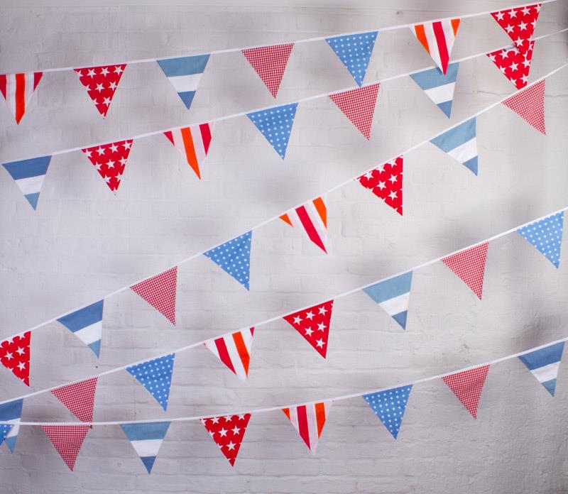 100% Cotton Bunting - Festival - Stars/Stripes/Polka/Gingham - 10m/33 Double Sided Flags