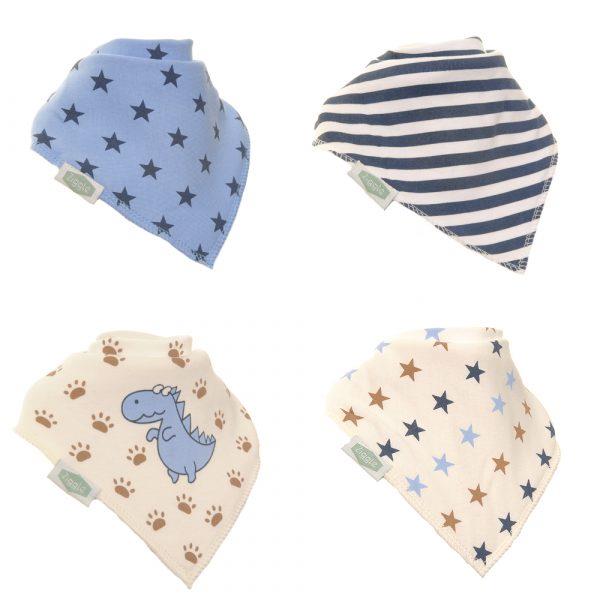 Dinosaurs, Stars & Stripes - Absorbant Bandana Dribble Bibs - Pack of 4 - Suitable From Birth - Ziggle