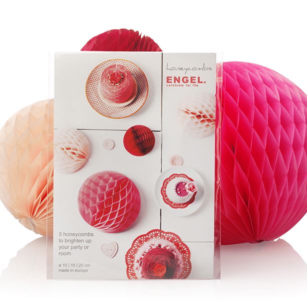 Sweet - Large Colourful Honeycombs - Set of 3 (10, 15 & 20 cms) Red/Apricot/Pink - Engelpunt/Life&