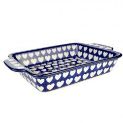 Oven Dish With Handles - Hearts - 16.5 x 21 x 5cms - A39-0375JX - Polish Pottery