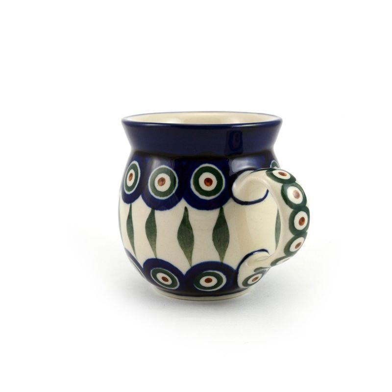 Small Round Mug - Green, Red & White Spots - Peacock - 240ml - 0005-0054X - Polish Pottery