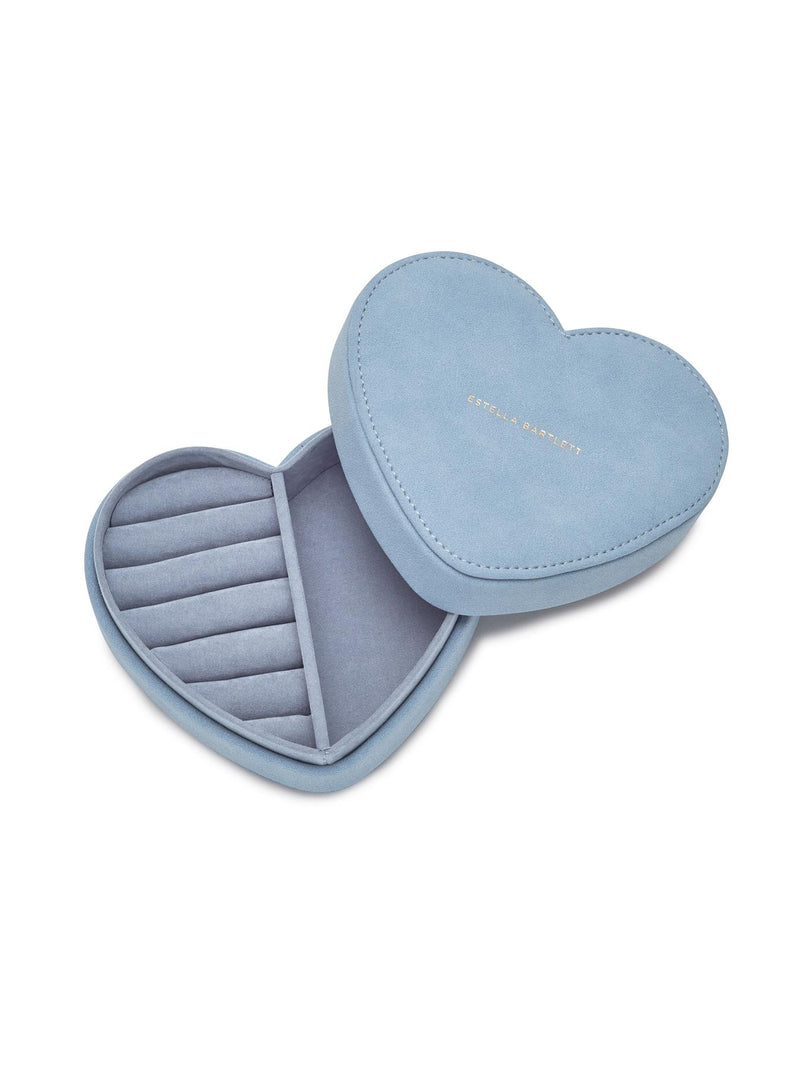 Velvet Heart Shaped Jewellery Box/Case - Powder Blue/Grey - 13x12x5cms - Estella Bartlett