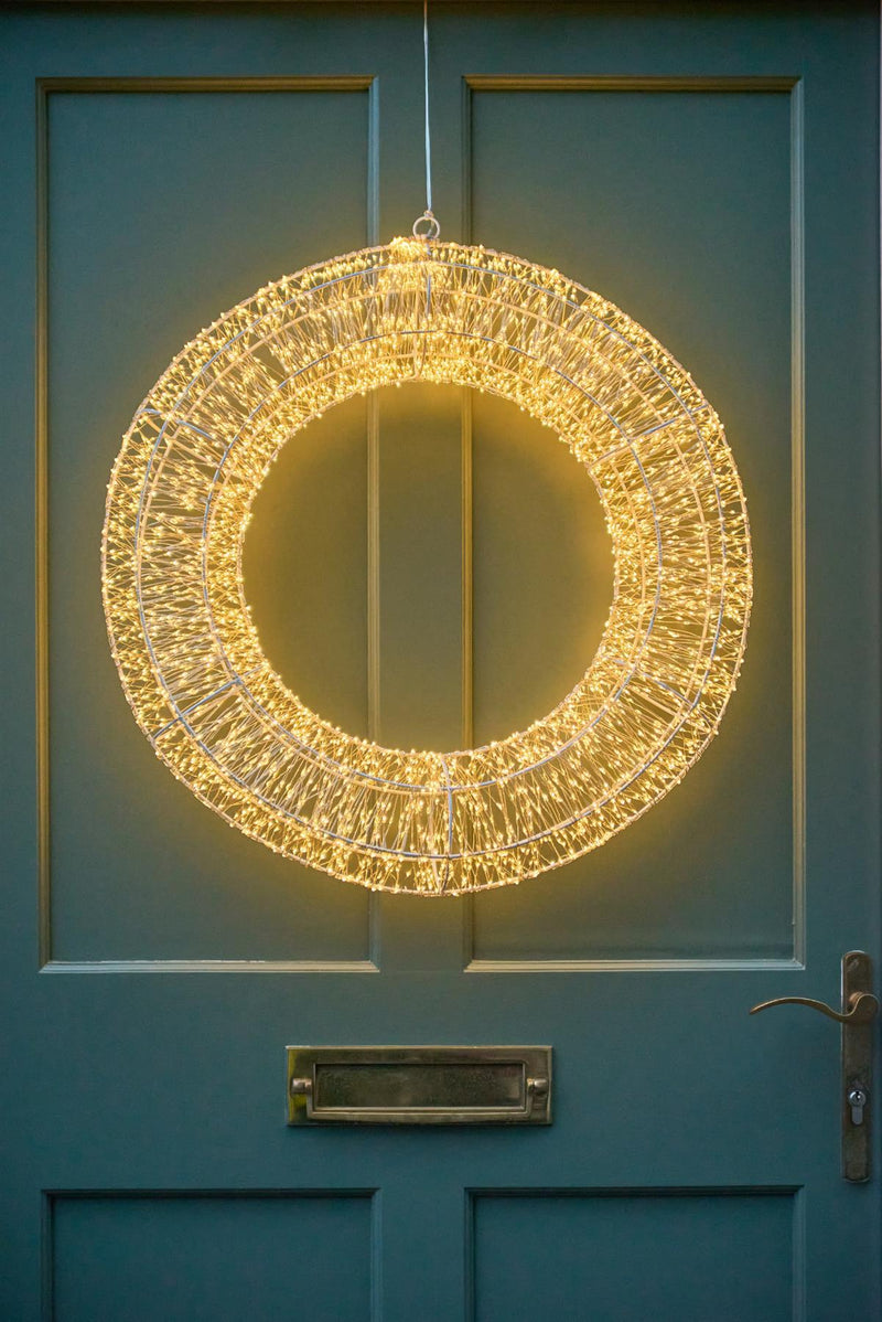 Silver Galaxy Door Wreath - Indoor/Outdoor LED Hanging Light - 2 Sizes Available