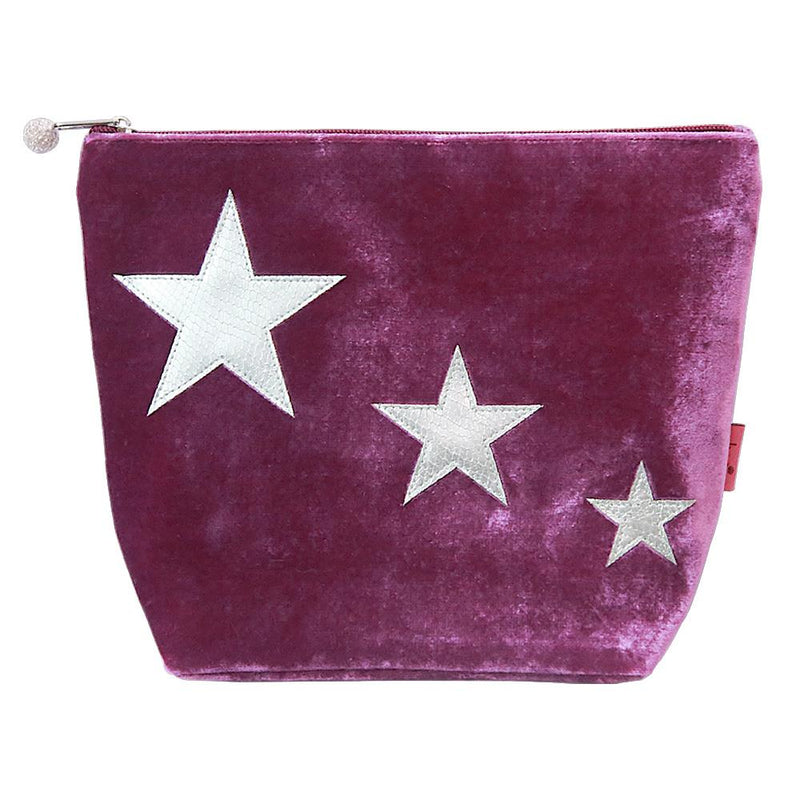 Lua - Large Velvet Cosmetic Bag/Purse With Appliqued Stars 19 x 23cms - 3 Colour Options