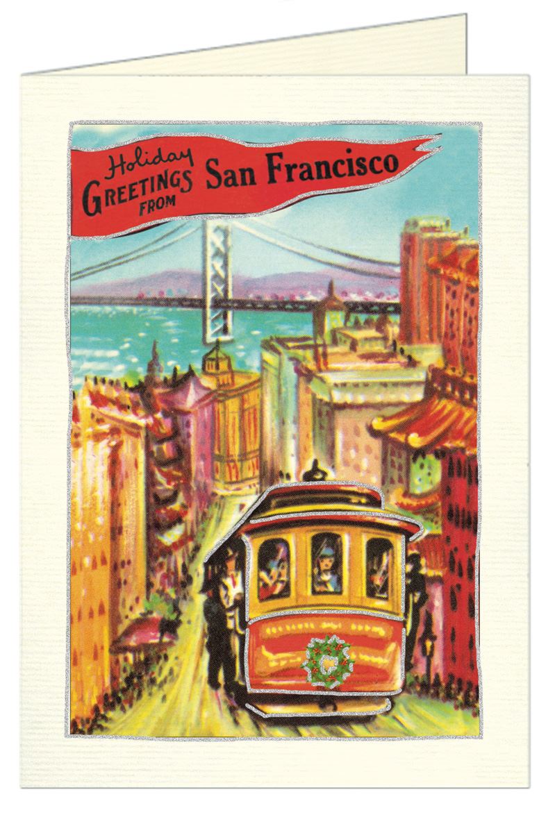 Cavallini - 10 x Glitter Greetings Christmas Cards/Notes - San Francisco