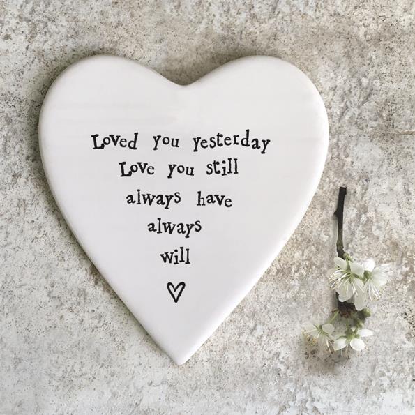 Porcelain Heart Coaster - Loved You Yesterday Love You Still - East Of India - 10x11x0.5cms