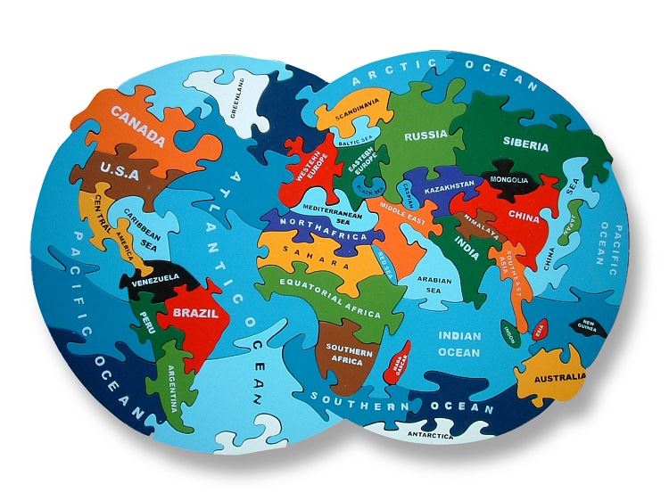 Map Of The World - Wooden Jigsaw Puzzle - Chunky, Bright & Educational - 39x26cms