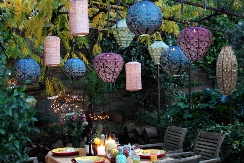 Solar Lantern - LED Outdoor Hanging & Table Light - Sold Individually - Indigo Blue Globe