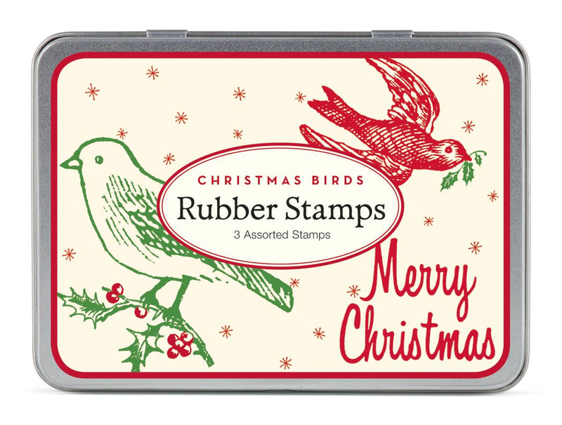 Cavallini - Tin of Rubber Stamps - Christmas Birds CHRBRD - Set of 3 Stamps