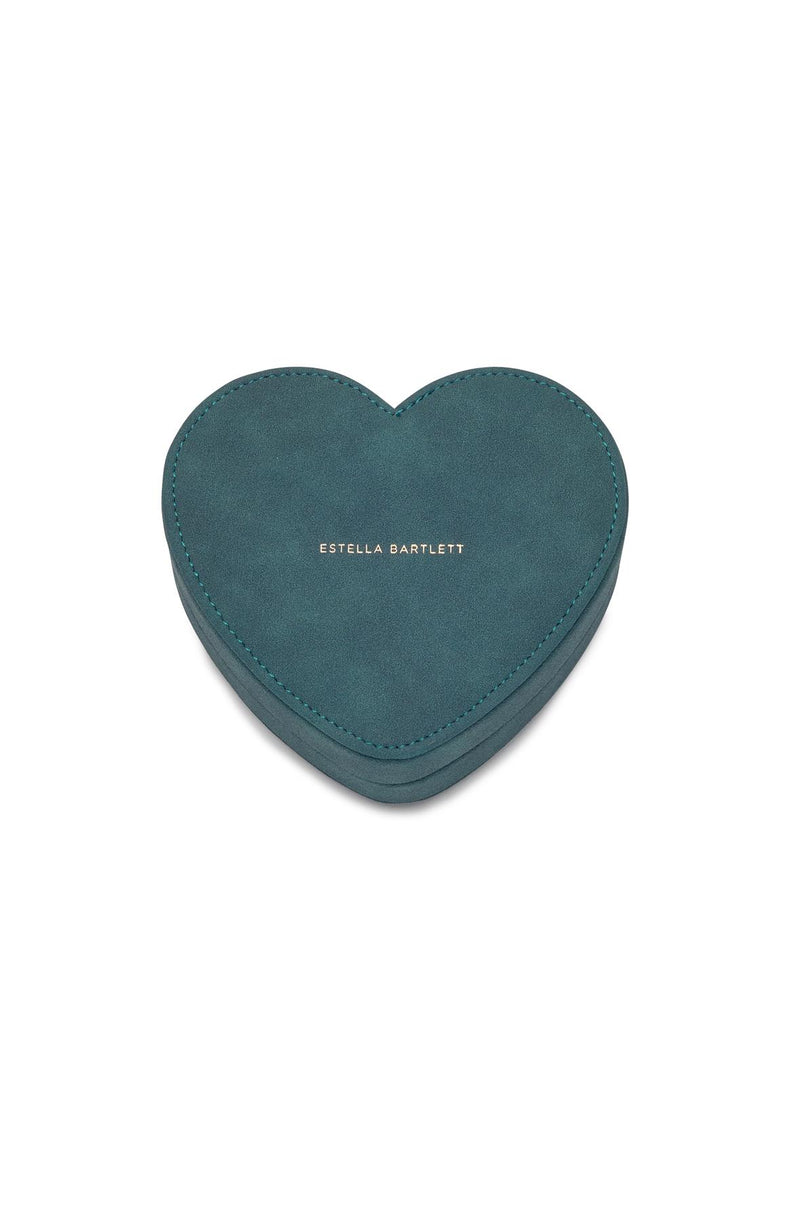 Velvet Heart Shaped Jewellery Box/Case - Forest Green/Teal - 13x12x5cms - Estella Bartlett