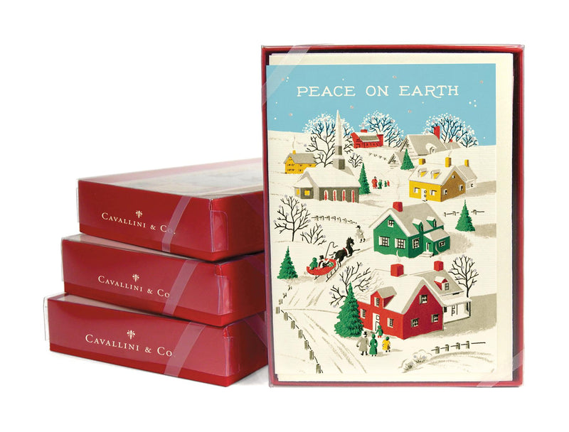 Cavallini - 10 x Glitter Greetings Christmas Cards/Notes - Peace On Earth