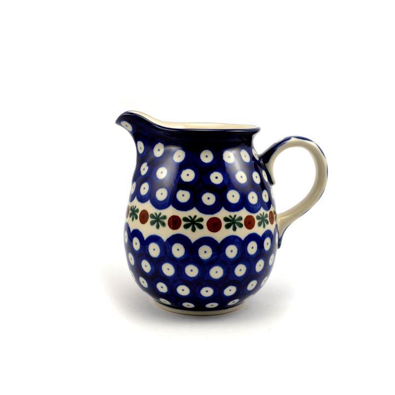Creamer Milk Jug - Flower Tendril/Blue With Red & White Spots - 500ml - 0079-0070X - Polish Pottery