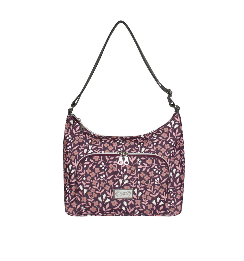 Earth Squared - Oil Cloth Lois Hobo Shoulder Bag - Mulberry - Purple With Pink Flowers - 35x22x12cms