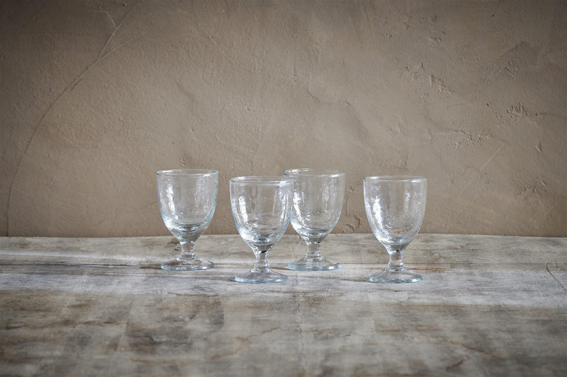 Yala Hammered Glass Wine Goblet - Clear Glass - Set of 4 - Nkuku