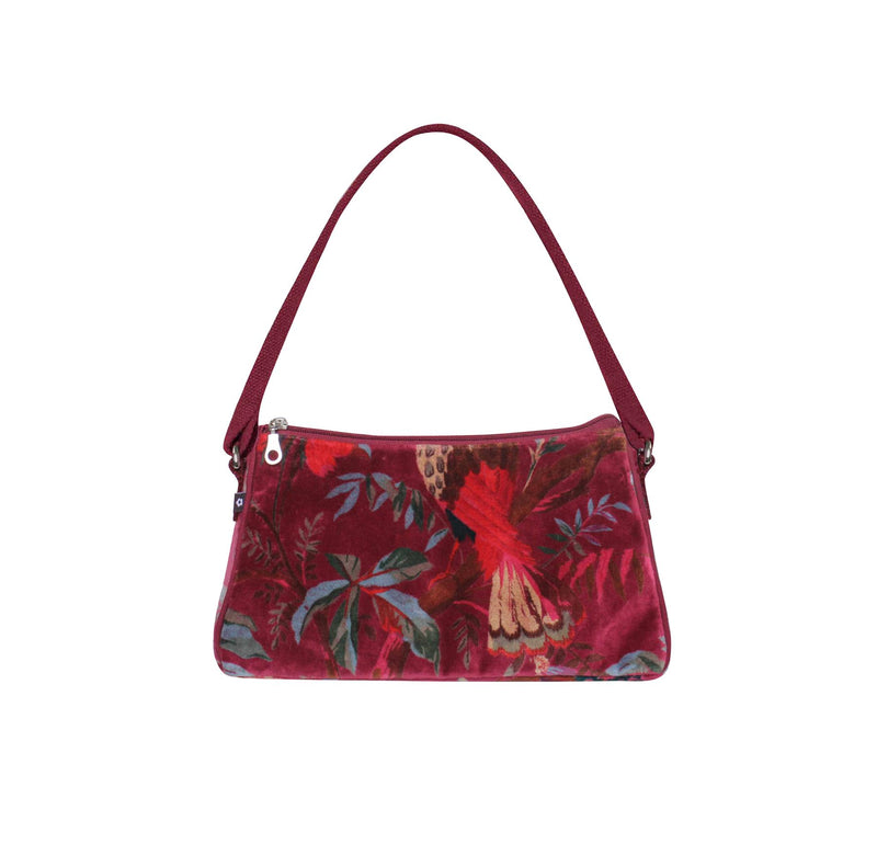 Earth Squared - Printed Botanical Velvet Shoulder Bag - Lily - Blush/Pinky Plum - 27x16x11cms