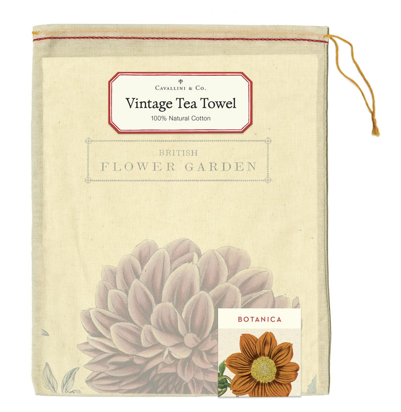 Cavallini - 100% Natural Cotton Vintage Tea Towel - 80 x 47cms - Botanica/Flower Garden