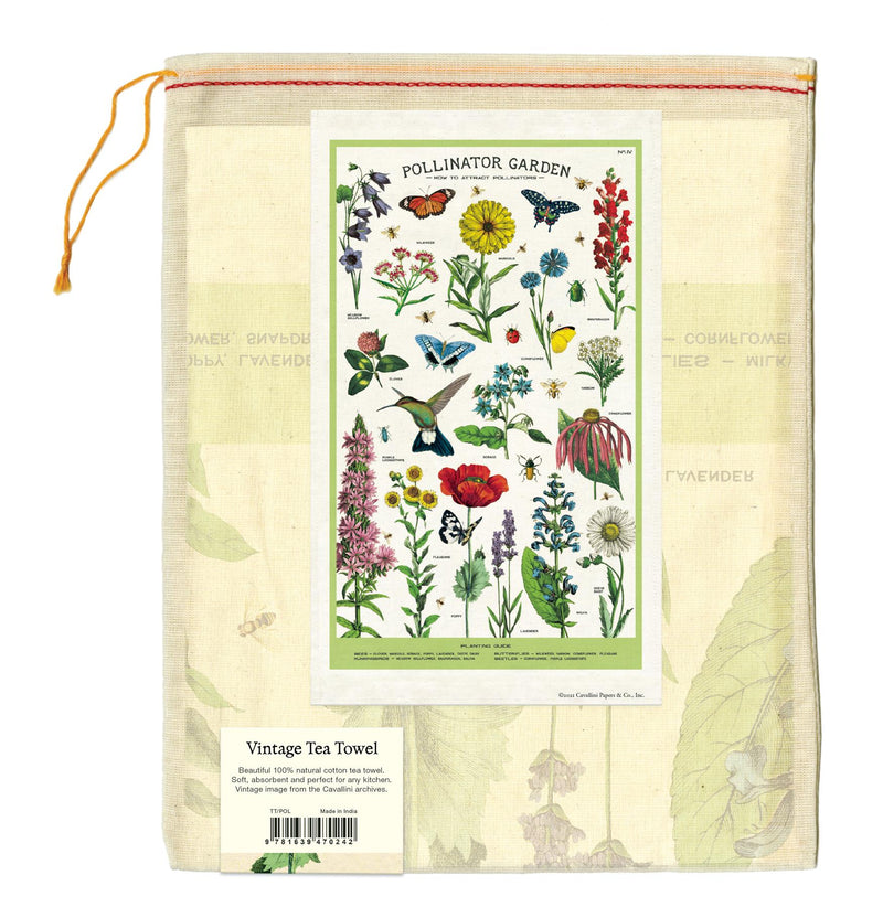 Cavallini - 100% Natural Cotton Vintage Tea Towel - 80 x 47cms - Pollinator Garden