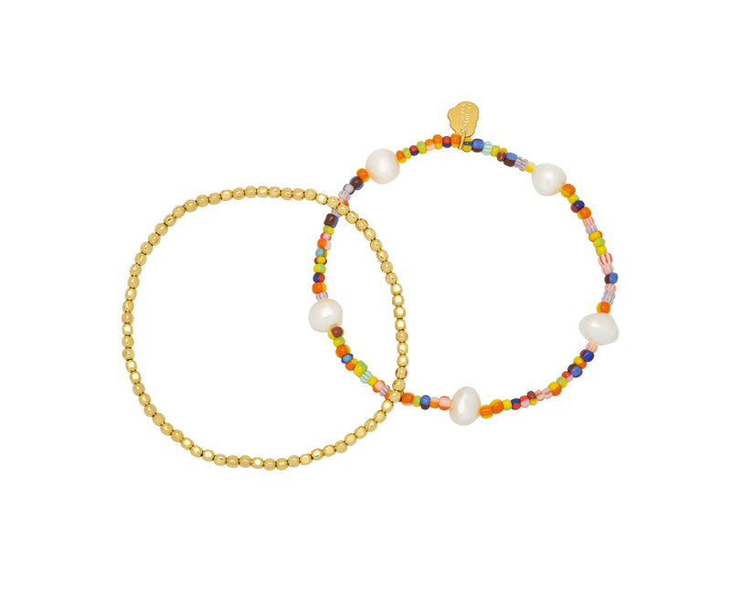 Rainbow Pearl Bracelet Set - 2 Pack - Gold Plated - Escape The Ordinary - Estella Bartlett