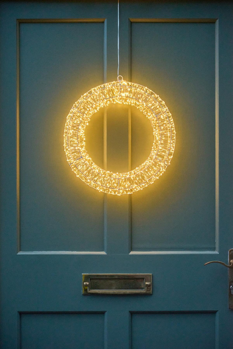 Silver Galaxy Door Wreath - Indoor/Outdoor LED Hanging Light - 2 Sizes Available
