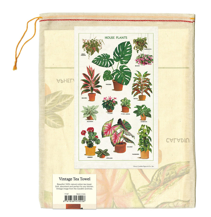 Cavallini - 100% Natural Cotton Vintage Tea Towel - 80 x 47cms - House Plants