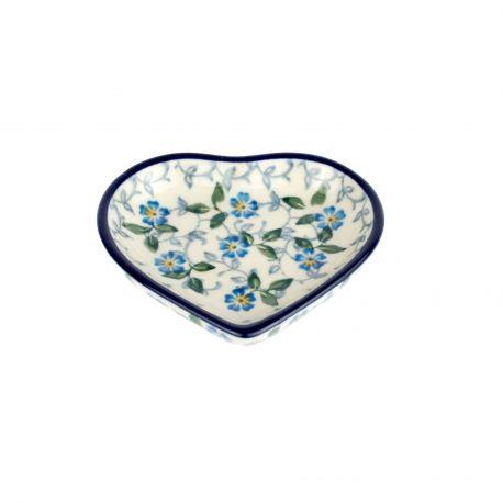 Mini Heart Dish - Periwinkle/Blue & Yellow Flowers - B64-2089X - Polish Pottery