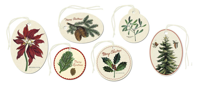 Cavallini - Tin of 36 Glittered Christmas Gift Tags - Christmas Botanicals
