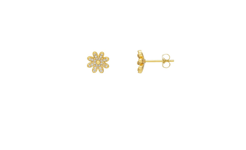 Mini Wildflower Cubic Zirconia Stud Earrings - Silver & Gold Plated - Estella Bartlett