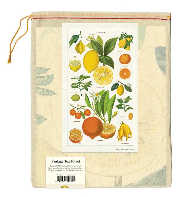 Cavallini - 100% Natural Cotton Vintage Tea Towel - 80 x 47cms - Citrus Fruits