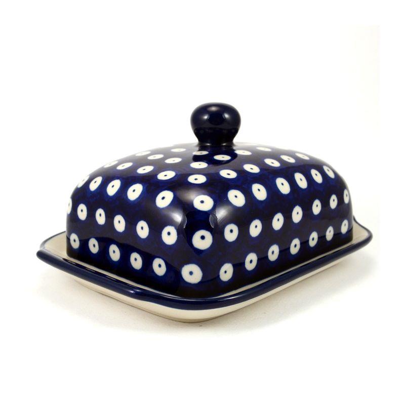 Butter Dish - Blue Eyes/Blue With White Spots - 0295-0070AX - 9 x 17 x 13cms - Polish Pottery
