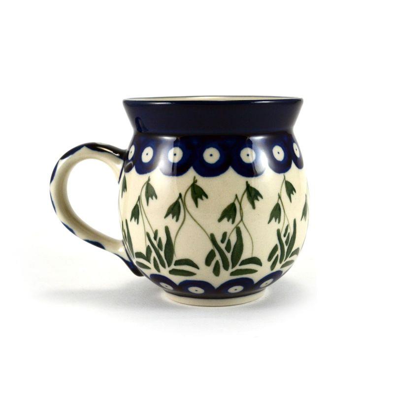 Medium Round Mug - Blue Dots With Green Snowdrops - 350ml - 0070-0377SX - Polish Pottery