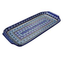 Oblong Platter - Blue Mosaics - 32x14.5cms - 0410-1917X - Polish Pottery