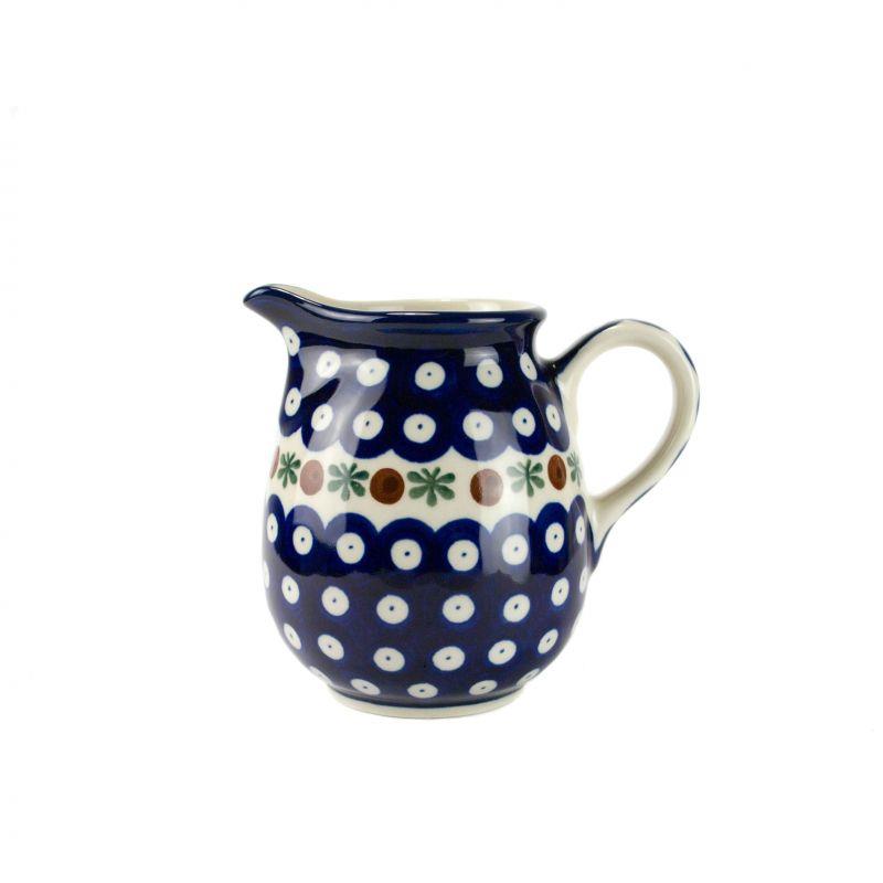 Creamer Milk Jug - Flower Tendril/Blue With Red & White Spots - 350ml - B84-0070X - Polish Pottery