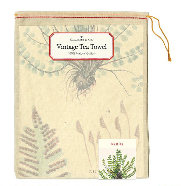 Cavallini - 100% Natural Cotton Vintage Tea Towel - 80 x 47cms - Ferns