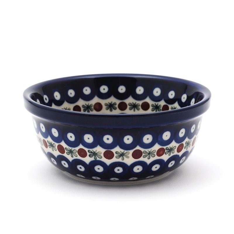Pasta/Cereal Bowl - Flower Tendril/Blue With Red & White Spots - 0209-0070X - 15.5 x 6.5 cms - Polish Pottery