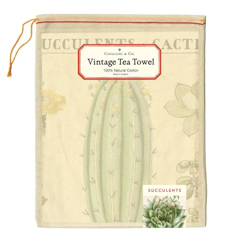 Cavallini - 100% Natural Cotton Vintage Tea Towel - 80 x 47cms - Succulents/Cacti/Cactus