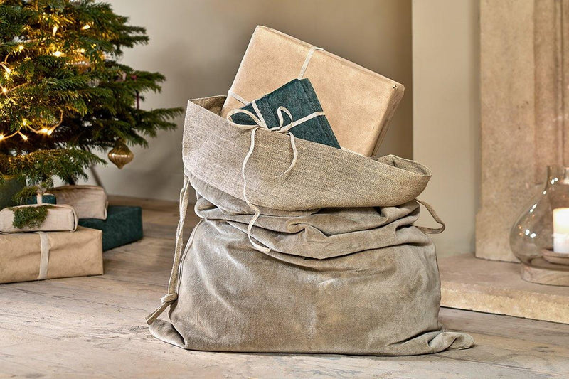 Nkuku - Karru Cotton Velvet Christmas Present Gift Sack - 80x60x4cms - Light Grey