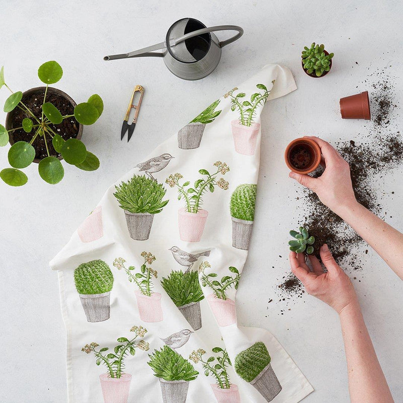 Thornback & Peel - 100% Cotton - Tea Towel - 47 x 77cms - Cactus & Birds