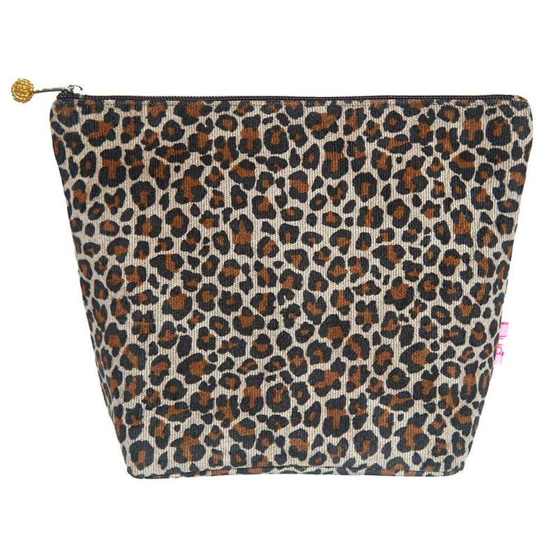 Lua - Large Velvet Corduroy Cosmetic Make Up Bag/Purse - 19 x 23cms - Leopard Print