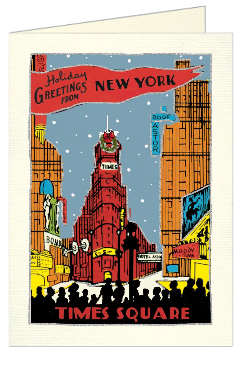 Cavallini - 10 x Glitter Greetings Christmas Cards/Notes - New York City Times Square