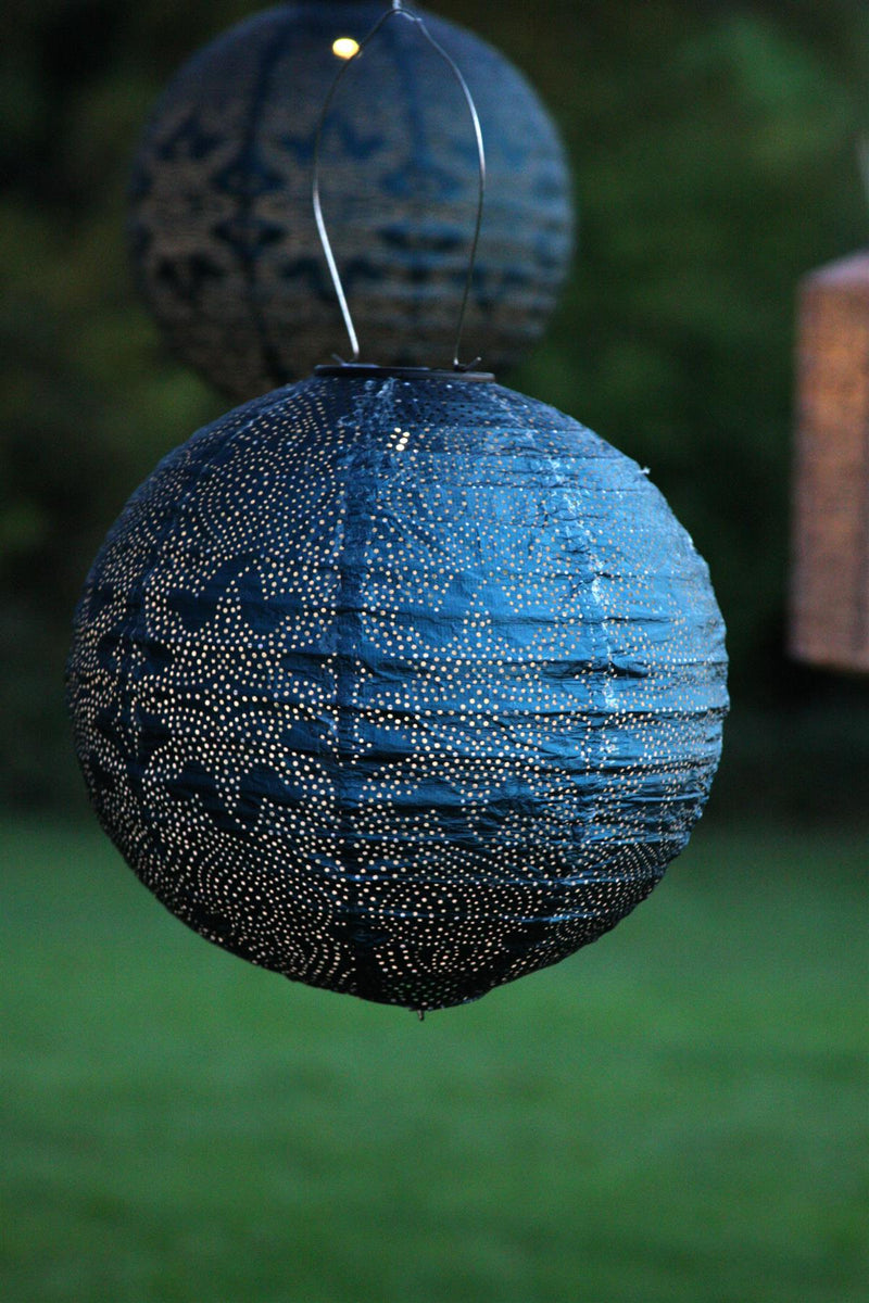 Solar Lantern - LED Outdoor Hanging & Table Light - Sold Individually - Indigo Blue Globe