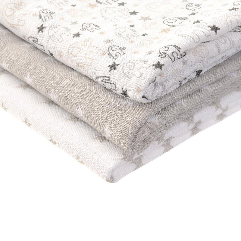 Muslins - Grey & White - Pack of 3 - Suitable From Birth - Ziggle