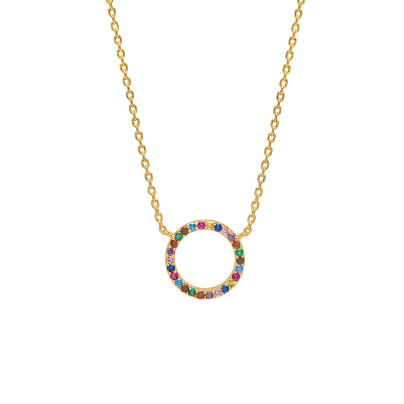 Rainbow Coloured Cubic Zirconia Circle Necklace - Gold Plated - Superstar - Estella Bartlett