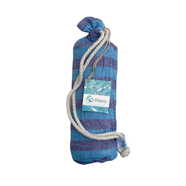 Clara Hammam Beach Towel - Navy/Turquoise - Ailera 90x180cms
