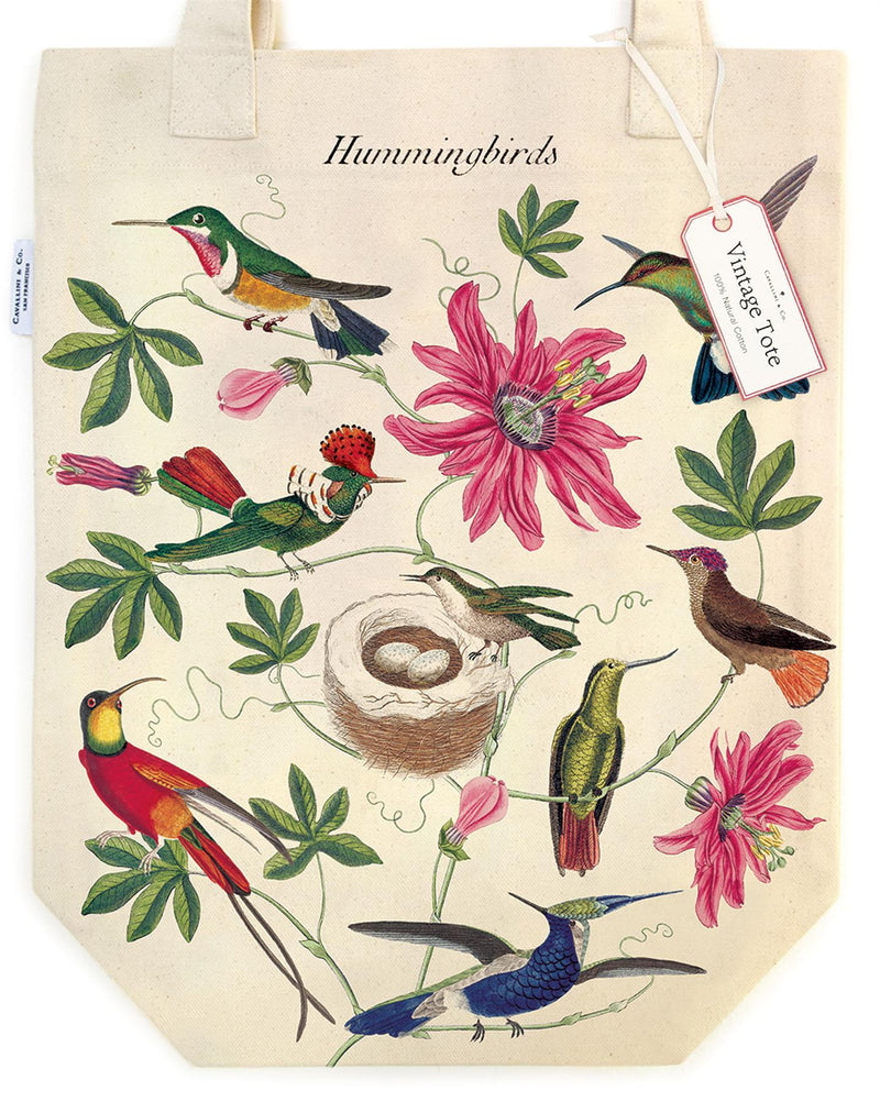 Cavallini - 100% Natural Cotton Vintage Tote Bag - 33x40.5cms - Hummingbirds